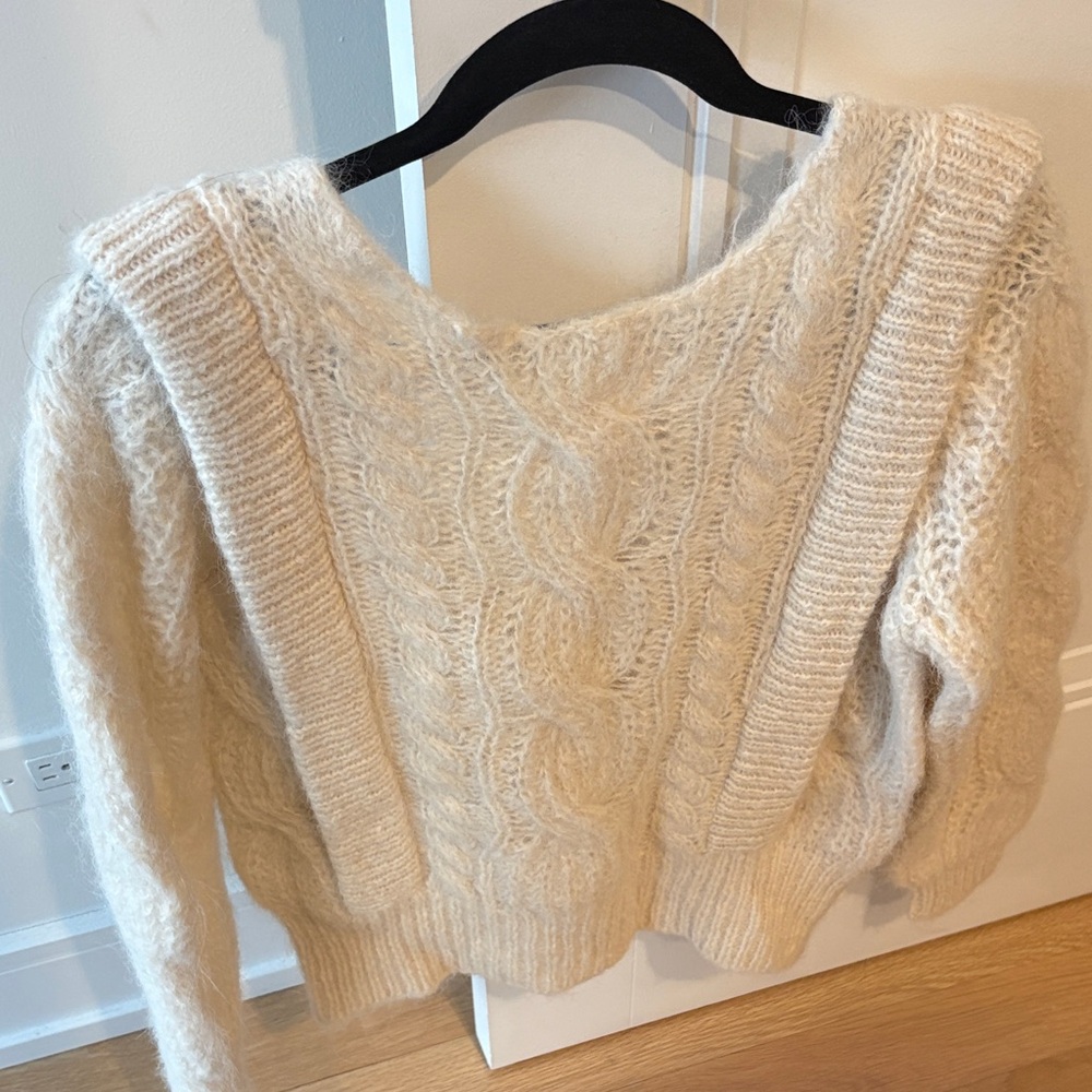Sezane Brune Cream Cable Knit Sweater